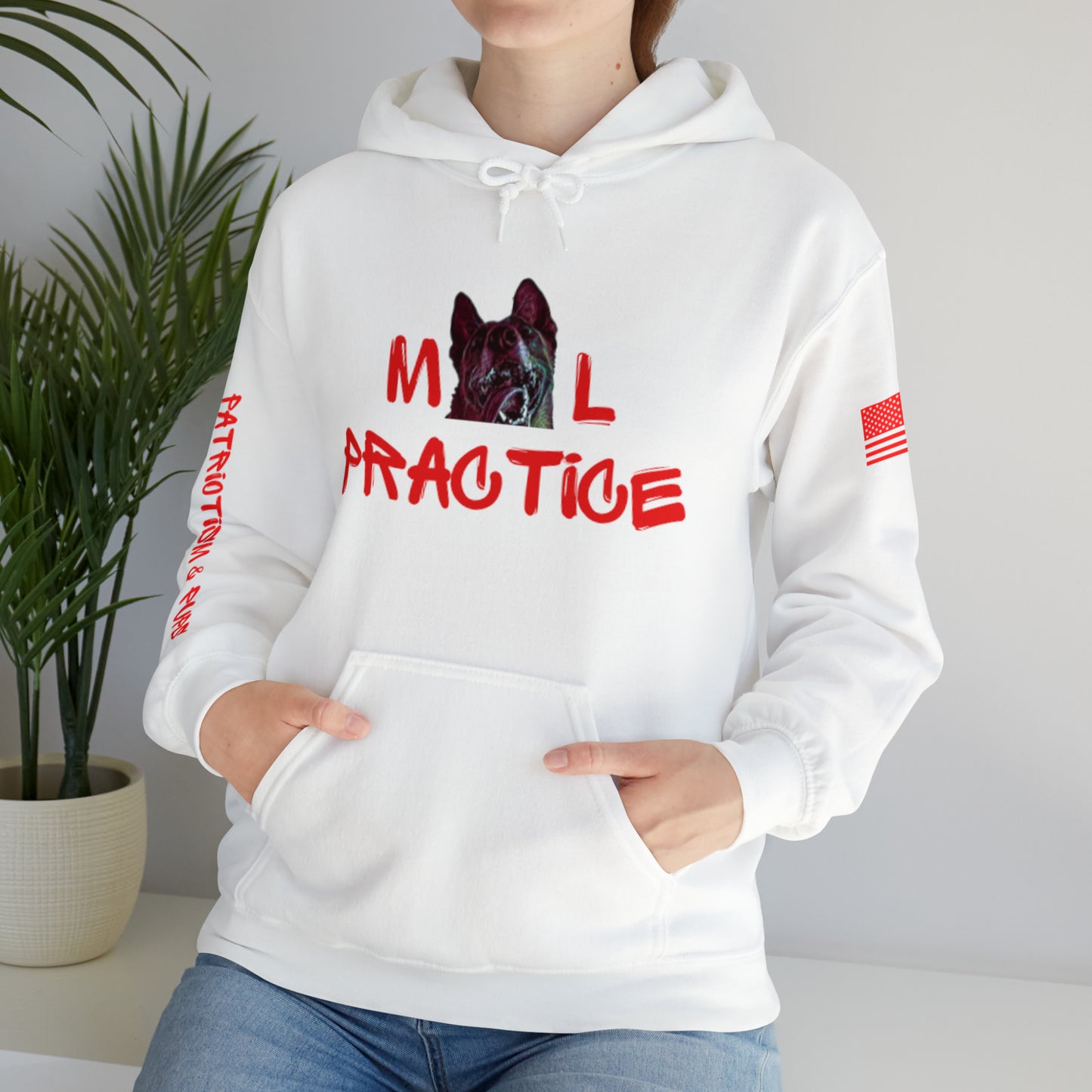 Mal-Practice Patriotism & Pups Hoodie w/American Flag